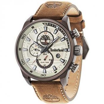 Timberland Henniker II – Reloj de hombre de cuarzo beige con esfera analógica pantalla y correa de cuero marrón 14816JLBN