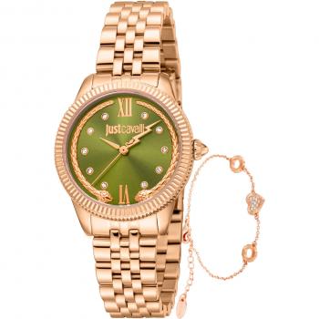Just Cavalli Lovestruck Valentine's Women's Analog Watch - Rose Gold Strap, Olive Green Dial