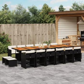 17-Piece Black Poly Rattan Garden Dining Set with Cushions
