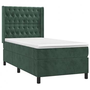 Cama Box Spring con Colchón de Terciopelo Verde Oscuro 80x200 cm