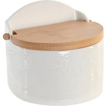 Salero de porcelana con tapa de madera estilo nórdico