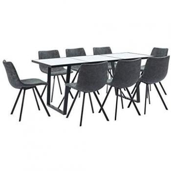 vidaXL Juego de Comedor 9 Piezas Cuero Sintético Mobiliario Decoración Interior Casa Hogar Robusto Duradero Resistente Funcional Práctico Útil Negro