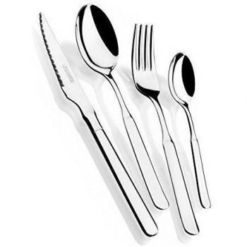 Monix Milán - Set 24 piezas cubiertos de acero inox 18/10 con cuchillo chuletero y estuche nogal.