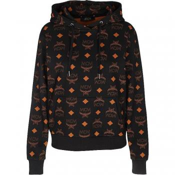 MCM Maxi Monogram Print Hoodie in Organic Cotton for Women, Black, Size L