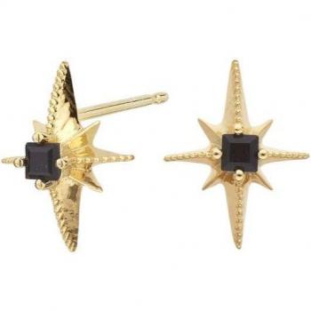 Pendientes Itemporality rosa de los vientos ónix negro bañados en oro