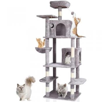 Vevor 68.5 Indoor Cat Tree Tower with 2 Condos, Sisal Scratching Post, Hammock, Observation Point, and Jumping Platforms
