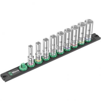 Juego de vasos de llave Zyklop 3/8 Socket Rail B Deep 1 - Wera, Llave de tubo, incluye varios tamaños de vaso, diseño profundo para acceso a tornillos en espacios reducidos, fabricado en acero al