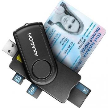 Lector de Tarjetas AXAGON CRE-SMP2A USB-A y USB-C, 4 Slots para Smart Card, SD, microSD y SIM