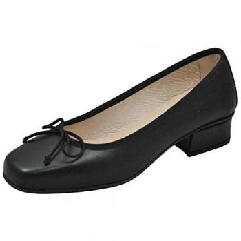 Zapatos de salón para mujer D'Chicas en piel con lazo, color negro, tacón bajo 2.5cm, ligeros