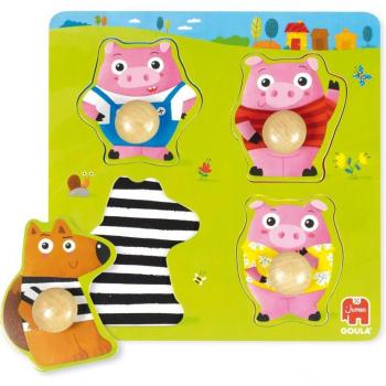 Puzzle de madera encajable Los 3 Cerditos con agarre y piezas numeradas