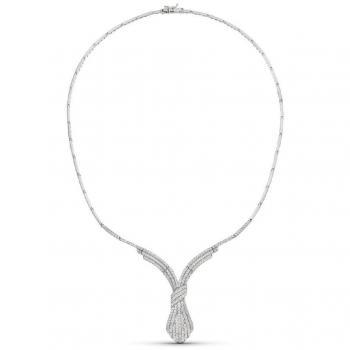 Gargantilla de Oro Blanco 18k para Mujer con Circonitas, Colgante y Cadena de Tubos Rectangulares, Diseño Elegante