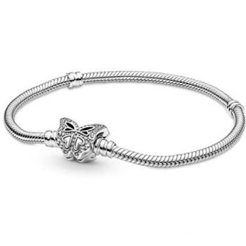 Pulsera Pandora Moments de Plata de Ley con Cadena de Serpiente, Cierre Mariposa y Circonitas Cúbicas - 16 cm