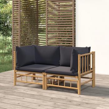 Bamboo Garden Corner Sofas with Dark Grey Cushions - 2 pcs