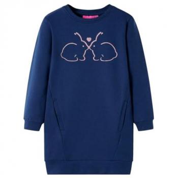 Vestido sudadera infantil azul marino 116 con estampado de conejos