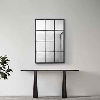 Espejo Cuadriculado de Pared Cupello 90 x 60 cm con 12 Piezas Cuadradas MDF - Negro Mate