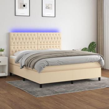 Cama Box Spring con Colchón y Luces LED Crema 160x200 cm en Tela