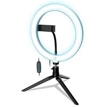 Krom KIGHT X46 - NXKROMKIGHT - Aro de luz LED, 25cm diámetro, Controlador iluminador, 3 Modos Color, tripode, 360º rotación, Temp. Color 5500K, USB, Negro