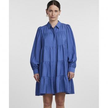 Yas - Vestido camisero corto, vestido de mujer, corte corto, tejido ligero, botones frontales, manga larga, diseño casual