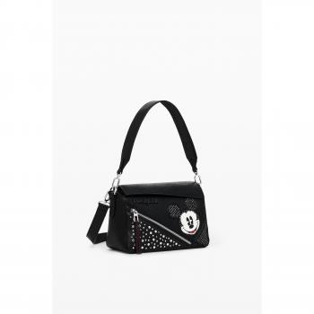Desigual Women's Shoulder Bag - MICKEY STUDSTYLE PHUKET MINI NO FLAP, Black, One Size, Printed Handbag with Shoulder Strap
