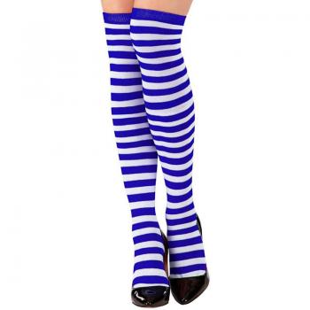 Calcetines Altos a Rayas Blancas y Azules de 64 cm para mujer de Widmann