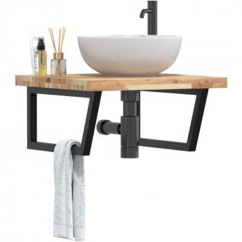 Estante de lavabo de pared acero y madera maciza de acacia Vidaxl Marrón