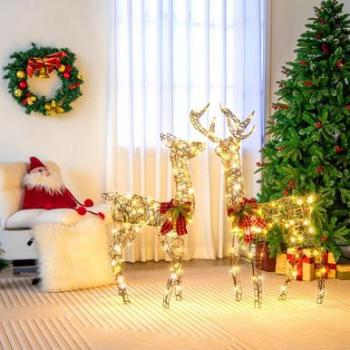 Illuminated Christmas Reindeer Family Ornaments