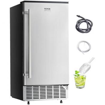 VEVOR 36.3 kg/24h Undercounter Built-in Ice Maker with Reversible Stainless Steel Door and Electric Drainage for Kitchen, Bar, Office, Home