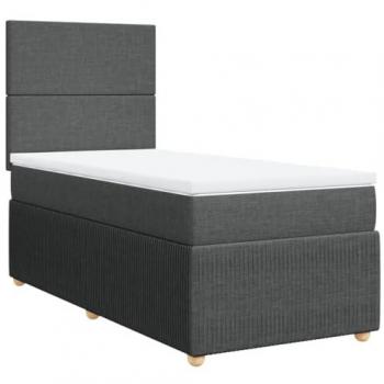 Cama box spring con colchón tela gris oscuro 100x200 cm