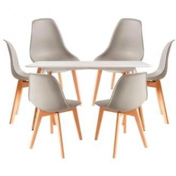 Conjunto de Mesa Rectangular Blanca 120 x 80 cm con Pack de 6 Sillas Kelen Grises