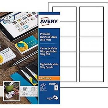 Tarjeta de visita microperforada Avery C32010 85x54 mm 185 g blanca - Paquete de 250 unidades