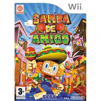 Juego para Wii Samba de Amigo - Videojuego de ritmo y baile, compatible con Nintendo Wii, incluye maracas como controladores, multijugador hasta 4 personas, canciones populares en inglés y español, gráficos coloridos y animaciones divert