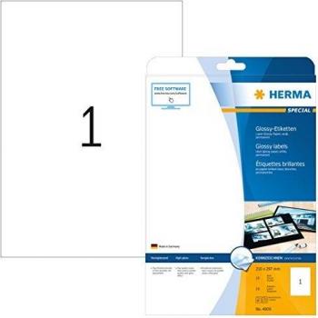 Etiquetas Glossy Herma 4909 - Pack de 25 hojas, tamaño 210 x 297 mm, color blanco