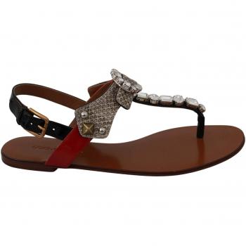 Dolce & Gabbana Leather Ayers Crystal Sandals Flip Flops Shoes - EU36/US5.5, Flat Sandals, Female, Brown, Size: 6 US Crystal Embellished Sandals