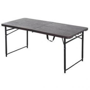 Outsunny Mesa de Camping Plegable y Portátil tipo Buffet Auxiliar Ligera con Asas PP 122x61x53/71.5cm (LxAnxAl) Marrón
