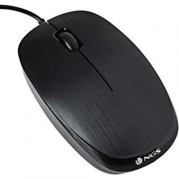 NGS FLAME BLACK - Ratón Óptico 1000dpi con Cable USB, Ratón para Ordenador o Portátil con 3 Botones, Ambidiestro, Negro