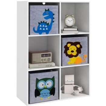 Estantería para Juguetes Infantil ZONEKIZ con 6 Compartimientos de Almacenaje y 3 Cajones de Tela no Tejida con Imagen de Animales, Dimensiones: 61,8x29,9x