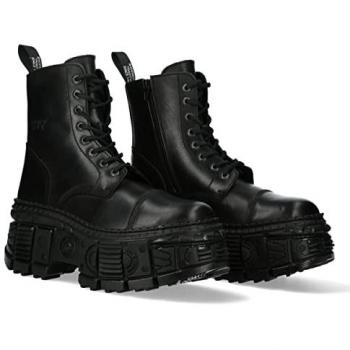 New Rock Unisex Black Gothic Leather Zip Boots - Size EU 36
