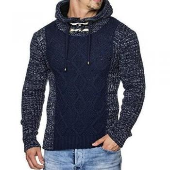 tazzio Hombre Patrón de sudadera con capucha U Melange Styler punto grueso 16486 Azul marino L