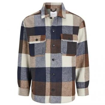Camisa de Manga Larga Jack & Jones Bradley Ollie, Ajuste Relajado, 2XL, Estampado a Cuadros en Azul