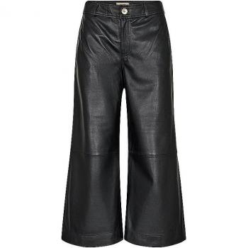 MOS MOSH Loose-Fit Leather Pants with Wide Legs, Black, Female, Size: S