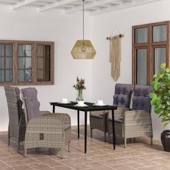 5 Piece Outdoor Dining Set with Cushions in Grey and Black