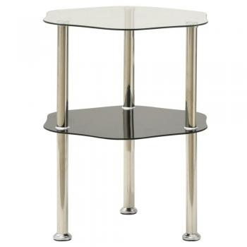 vidaXL 2-Tier Side Table Transparent & Black 38x38x50cm Tempered Glass