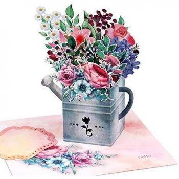 Giiffu Watering Can With Flowers 3D Pop Up Card, Handmade Popup Greeting Cards for Valentine, Mothers Day, Birthday, Anniversary, Thank You, All Occasion