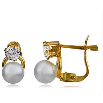 Córdoba Jewels | Pendientes en plata de ley 925 bañada en oro con perla y zirconitas con diseño Tú y Yo Zirconium Perla Catalán Gold
