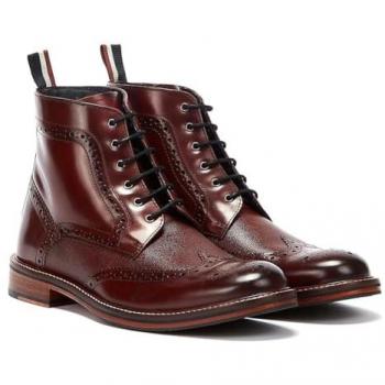 Ben Sherman Alfred Brogue Leather Men's Burgundy Boots - Size UK 10 / EU 44