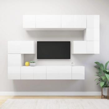 Set de muebles de salón 10 piezas blanco pulido madera ingeniería brillo multicapa