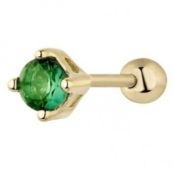 Piercing Tragús Luz en Plata 925 con Baño de Oro Amarillo 18k y Circonita Verde