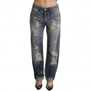 Acht Blue Distressed Mid Rise Straight Leg Denim Jeans - W26