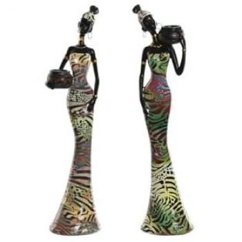 Figura Decorativa Home ESPRIT Multicolor Africana 10 x 7,5 x 38,5 cm (2 Unidades)