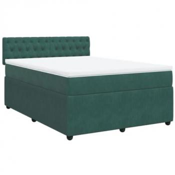 Cama Box Spring con Colchón de Terciopelo Verde Oscuro 160x200 cm